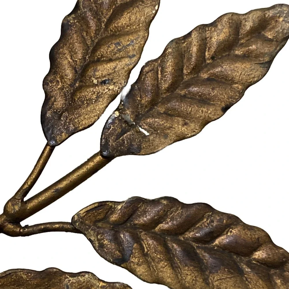 MCM Gilt Metal Leaves Double Candle Holder Wall Sconce Hollywood Regency Retro